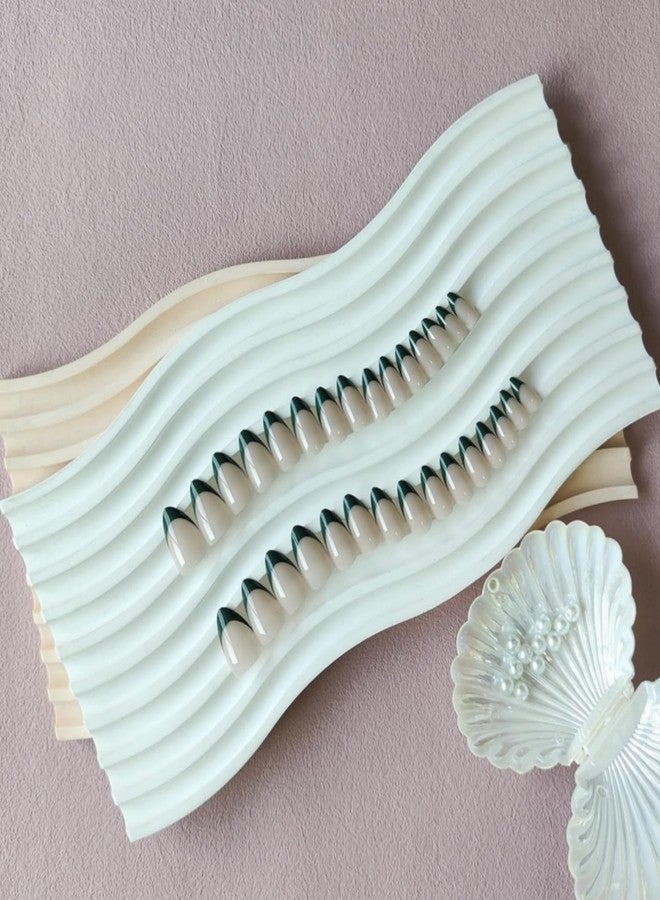 KXAMELIE Dark Green French Tip Press on Nails Short Almond Nails Press ons, Glue on Nails for Women Acrylic french nails Short Gel Nails Natural Thick Extra Short French Fake Nails 30Pcs 15 Sizes - Image 5